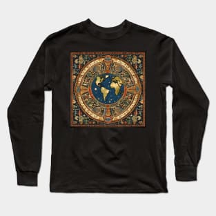 Global Map Renaissance Tapestry Travel History Tour historical traveler Long Sleeve T-Shirt